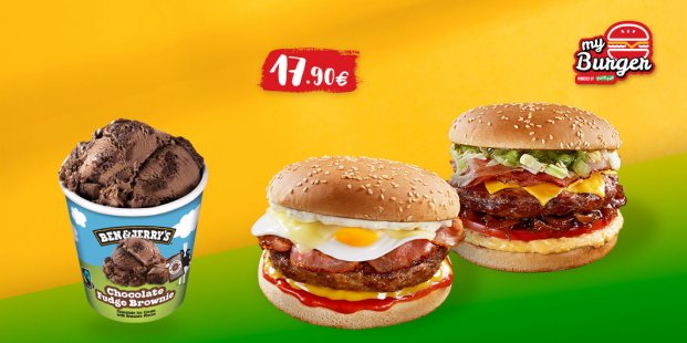 2 Burgers της επιλογής σου & 1 Παγωτό B&Js 465ml. με 17.90€