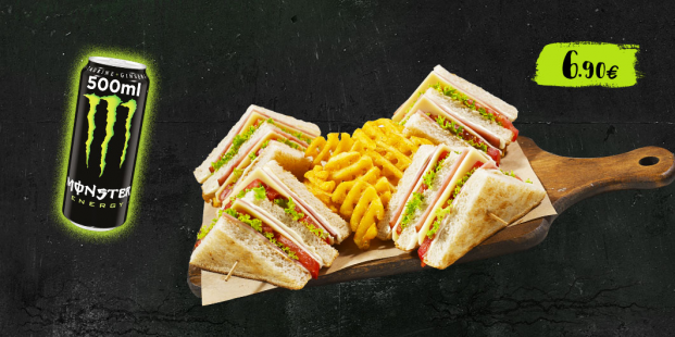 Club Sandwich & 1 Monster Energy 500ml. με 6.90€