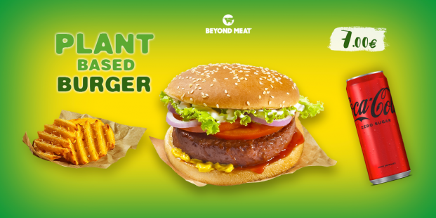 Enjoy Plant-Based burger & potatoes an soft drink 330ml for 7€!