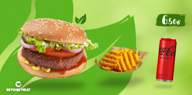 Απόλαυσε Plant-Based Burger με Πατάτες Crosscut  & Aναψυκτικό 330ml με 6.50€!